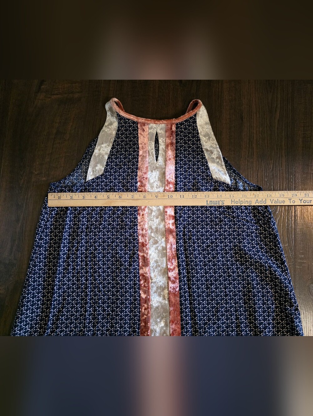 THML Navy Printed Tank with Coral & Cream Velvet Panels - Picture 7 of 8